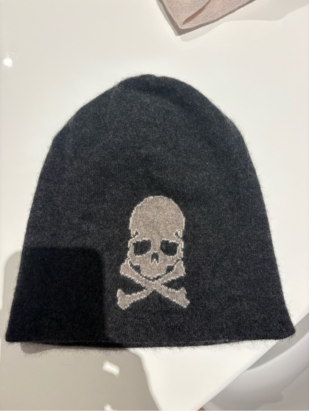 Black Skull Knit Beanie - skull cashmere designer slouch hat nwot one size
